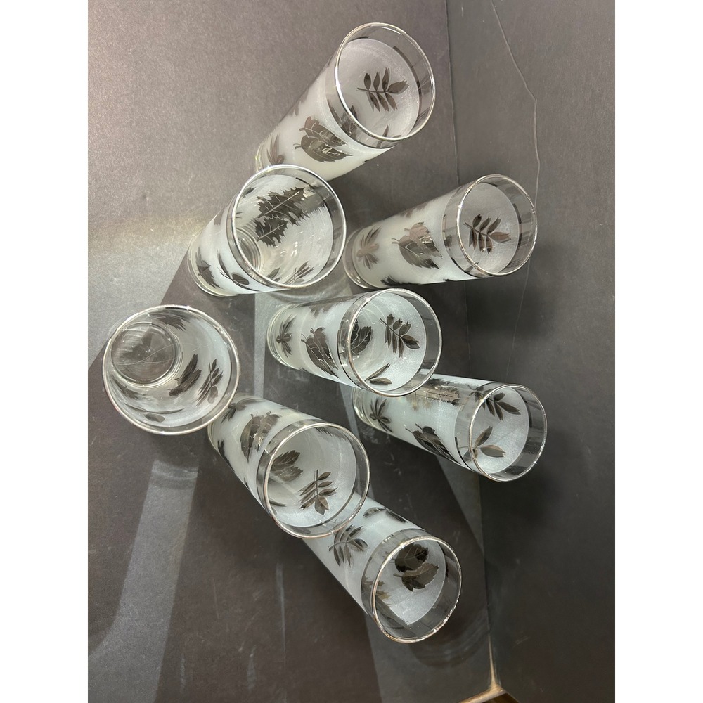 Vintage Libbey Frosted Silver Leaf Highball Glasses Set of 8 Mid Century Modern - Picture 3 of 5